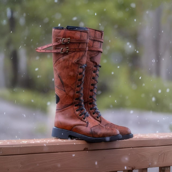 WorldNorse Rugged Buckled Lace Up Tall Boots - image 1