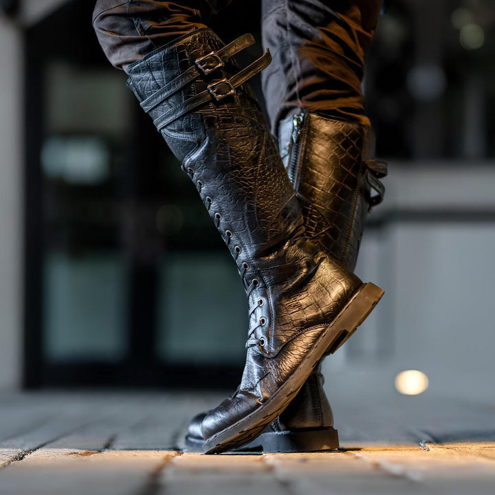 WorldNorse Rugged Buckled Lace Up Tall Boots - image 8