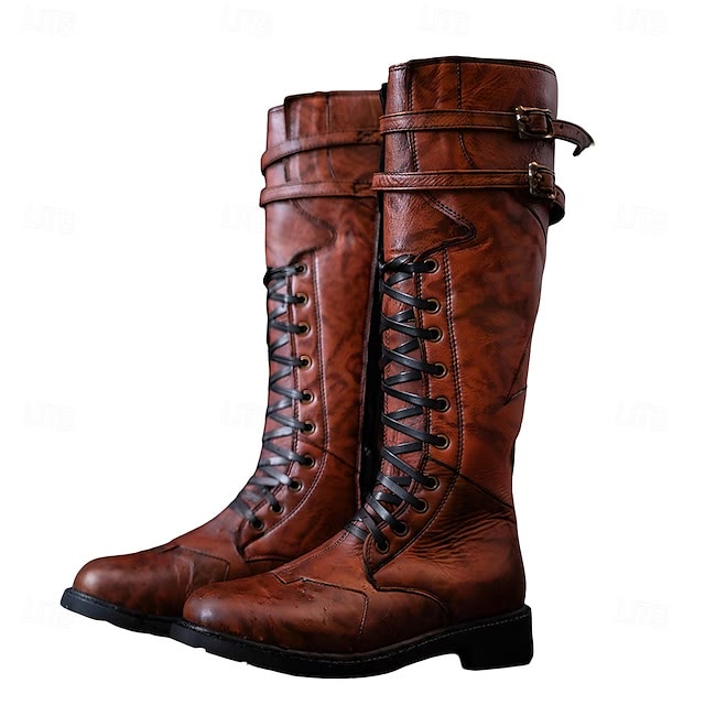 WorldNorse Rugged Buckled Lace Up Tall Boots - Reddish Brown - 48 - image 0