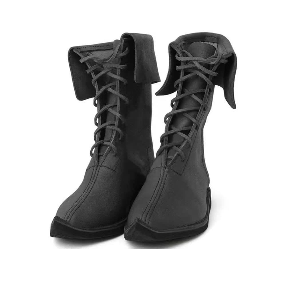 WorldNorse Fold Cuff Lace Up Boots - Black - 48 - image 3