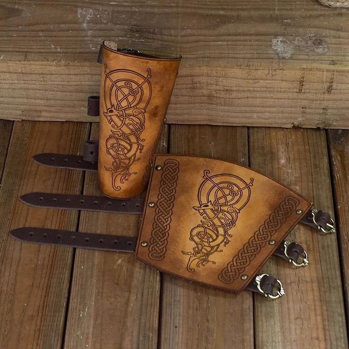WorldNorse Nordic Dragon Celtic Knot Leather Arm Bracers - image 1
