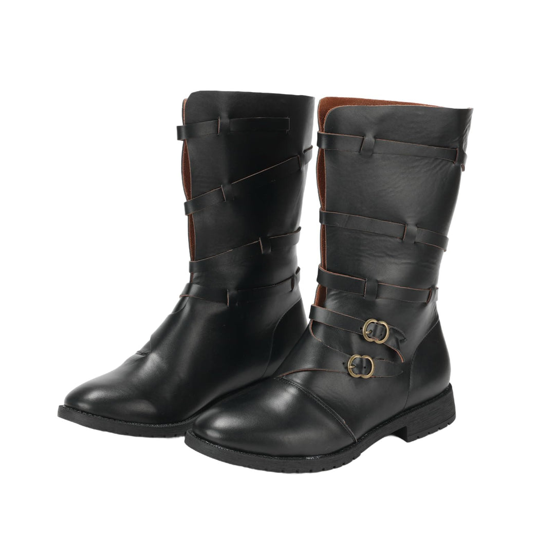 WorldNorse Handmade Leather Buckle Strap Boots - Black - US 13 - image 0