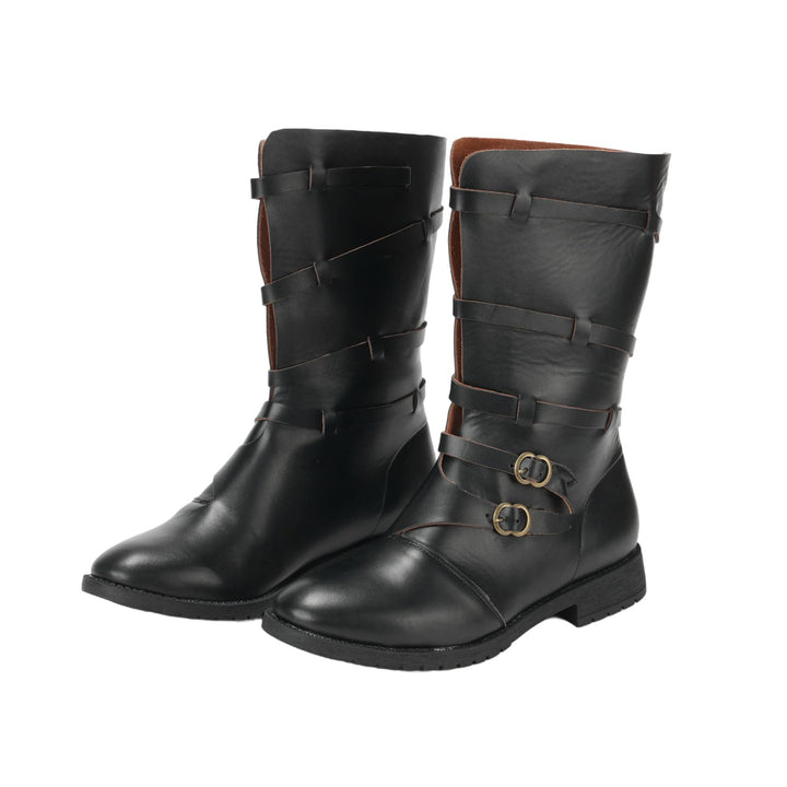 WorldNorse Handmade Leather Buckle Strap Boots - Black - US 13 - image 0