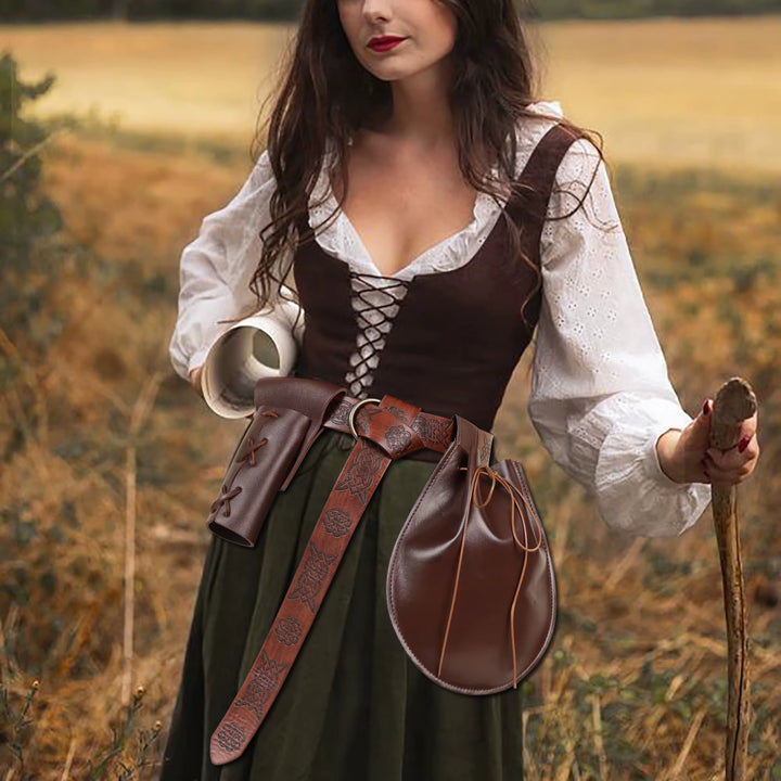 WorldNorse Celtic Pattern Embossed Leather Bag & Belt - image 0