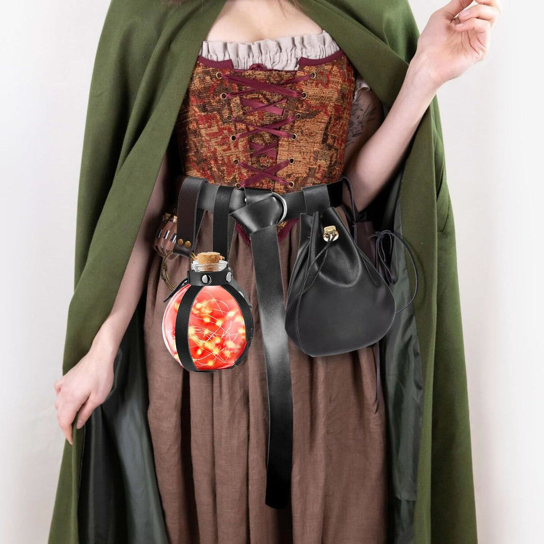 WorldNorse Medieval Leather Strapped Potion Flask Bag & Belt - image 6