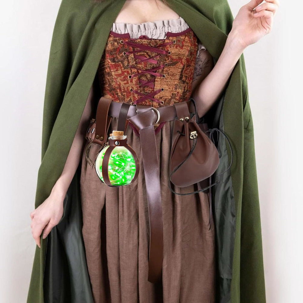 WorldNorse Medieval Leather Strapped Potion Flask Bag & Belt - image 1