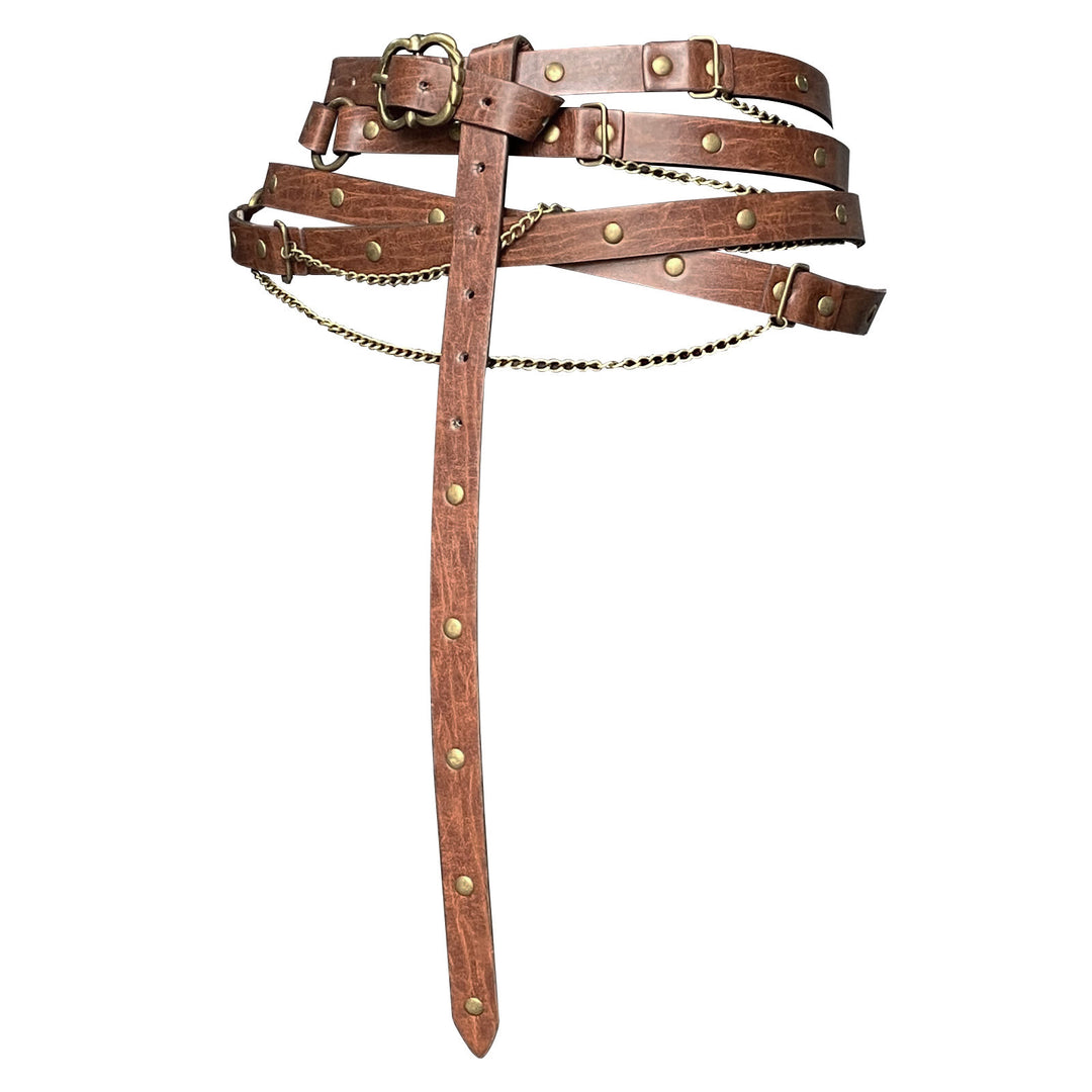 WorldNorse Punk Studded Chain Belt - Light Brown - image 7