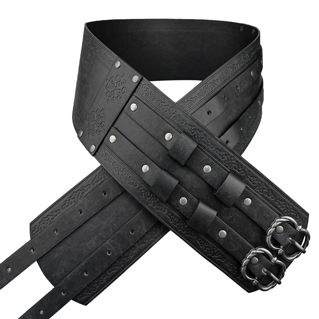 WorldNorse Medieval Engraved Double Buckle Belt - Black - image 1