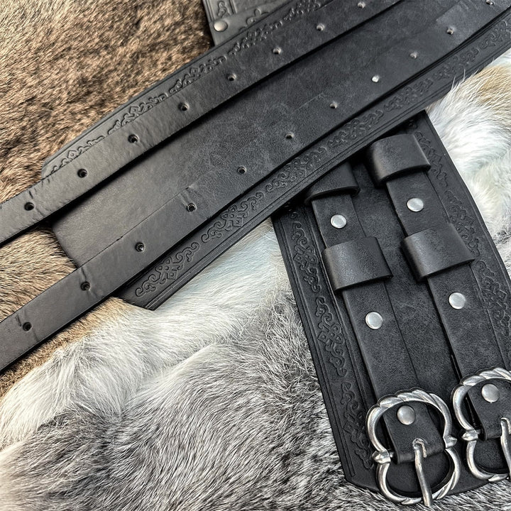WorldNorse Medieval Engraved Double Buckle Belt - image 2