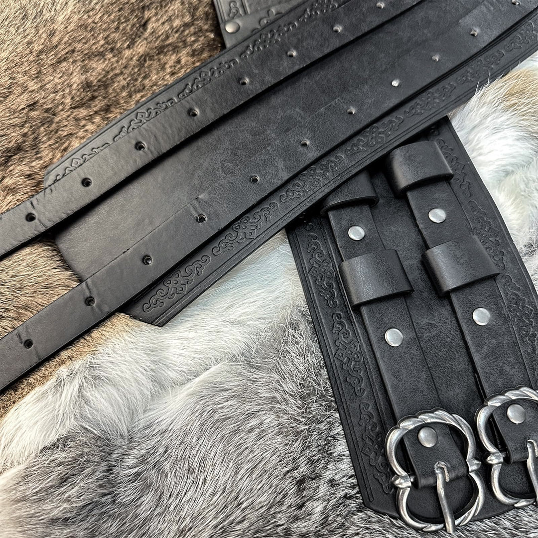 WorldNorse Medieval Engraved Double Buckle Belt - image 2