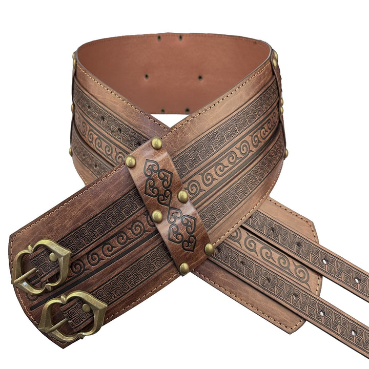 WorldNorse Gothic Celtic Double Buckle Belt - Light Brown - image 1
