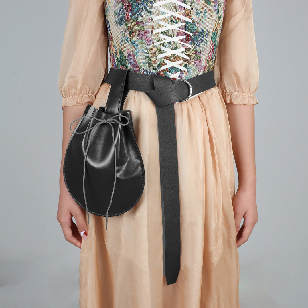 WorldNorse Closure Double Ring Buckle Drawstring Bag & Belt - Belt+Bag - Black - image 3