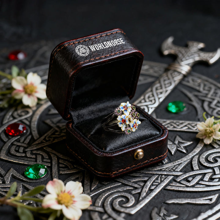 WorldNorse Flower Ruby & Emerald Black Ring - image 4