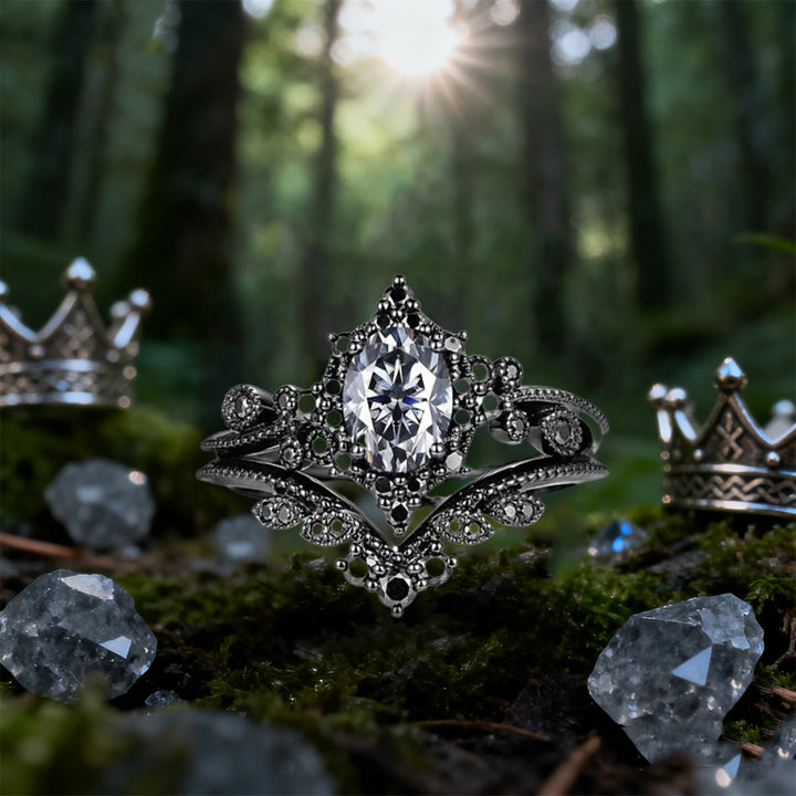 WorldNorse Black Oval Crown Ring Set - Gray Moissanite - UK Size V1/2 (US 11) - image 5
