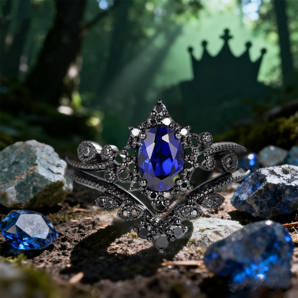 WorldNorse Black Oval Crown Ring Set - Sapphire - UK Size V1/2 (US 11) - image 0