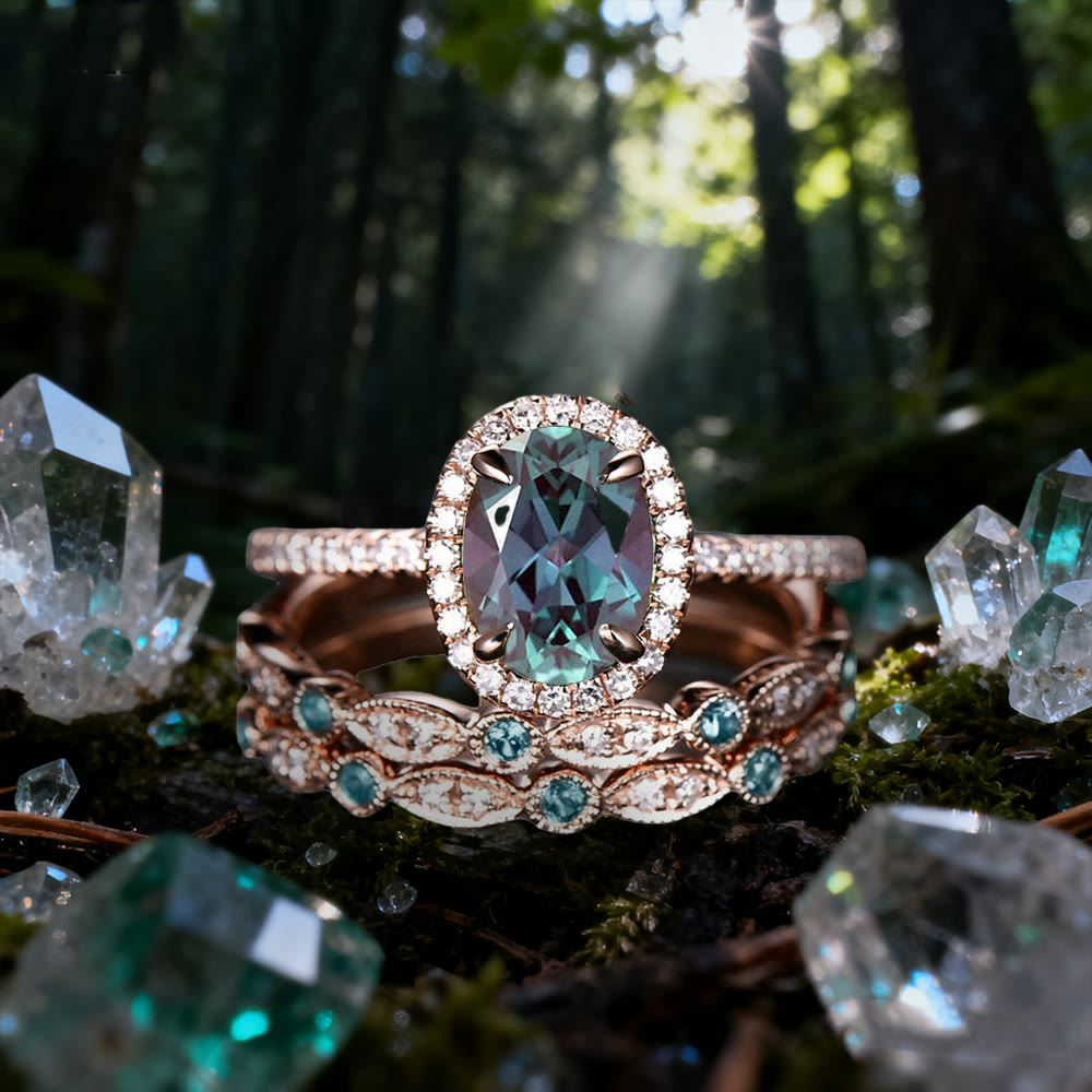 WorldNorse Lucky Alexandrite & Emerald 3-piece Ring - Alexandrite - UK Size V1/2 (US 11) - image 0