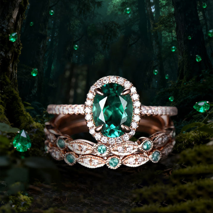 WorldNorse Lucky Alexandrite & Emerald 3-piece Ring - Emerald - UK Size V1/2 (US 11) - image 5