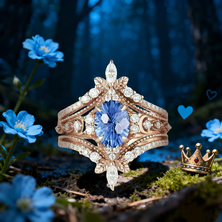 WorldNorse Blue Zircon Flower Crown Ring Set - UK Size T1/2 (US 10) - image 0