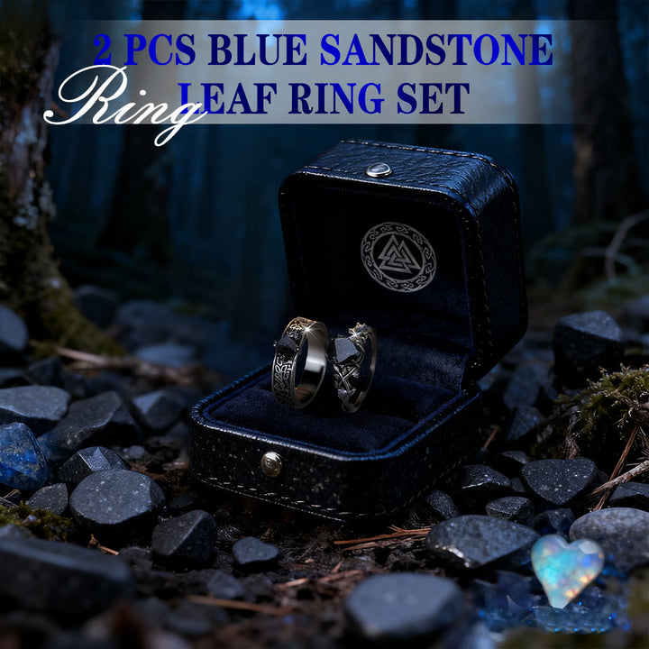 WorldNorse 2 Pcs Blue Sandstone Leaf Ring Set - image 2