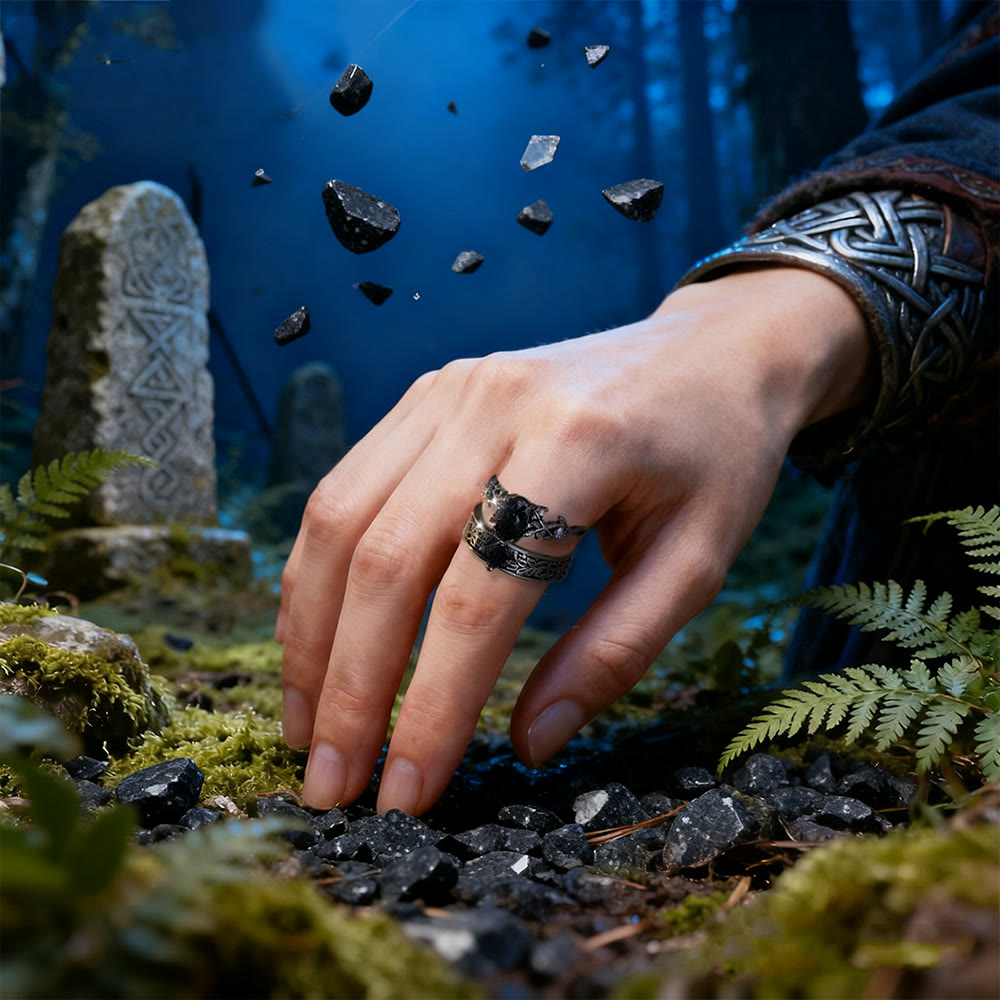WorldNorse 2 Pcs Blue Sandstone Leaf Ring Set - image 1