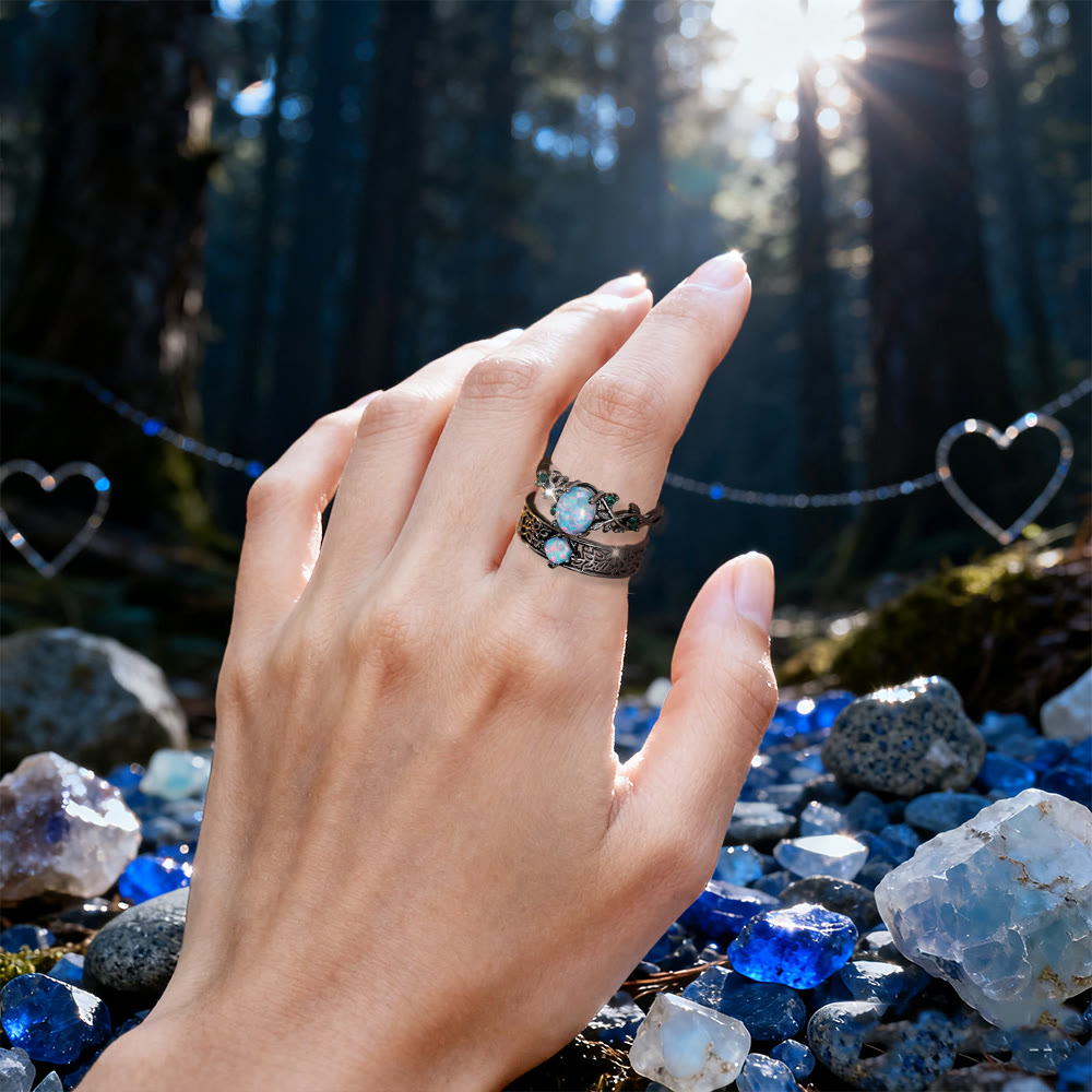 WorldNorse 2 Pcs Blue Sandstone Leaf Ring Set - image 6