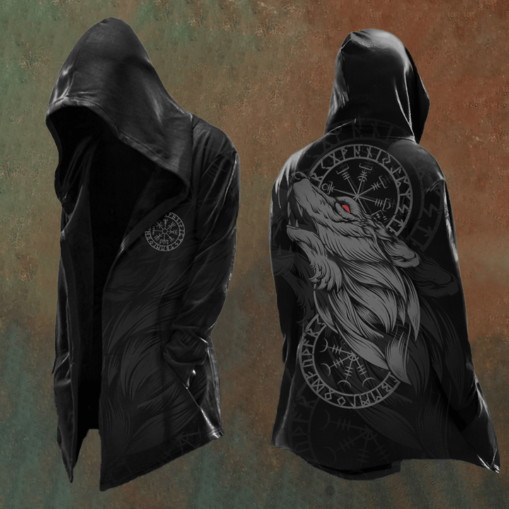 WorldNorse Gothic Vegvisir Rune Fenrir Artistic Hooded Jacket - US/UK/AU48，EU58 (4XL) - image 0