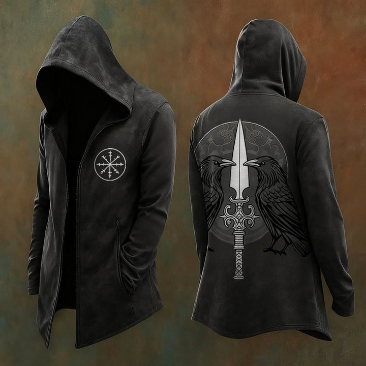 WorldNorse Dark Huginn and Muninn Sword Hooded Jacket - US/UK/AU48，EU58 (4XL) - image 0
