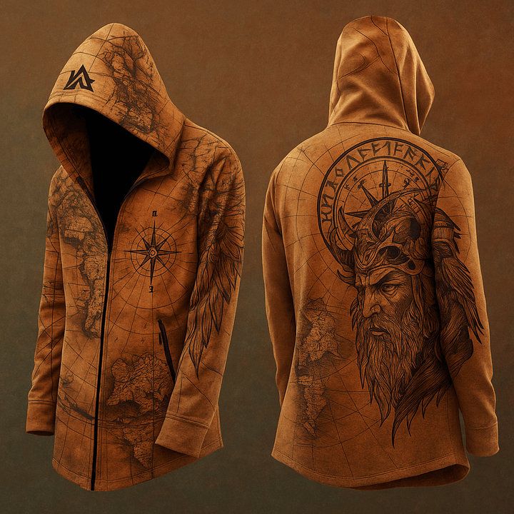 WorldNorse Navigation Map Rune Hooded Jacket - US/UK/AU48，EU58 (4XL) - image 0