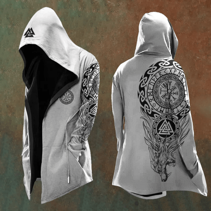 WorldNorse Monochrome Valknut Celtic Knot Wolves Hooded Jacket - US/UK/AU48，EU58 (4XL) - image 0