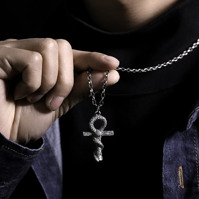 WorldNorse 999 Sterling Silver Medieval Snake Ankh Necklace - image 1