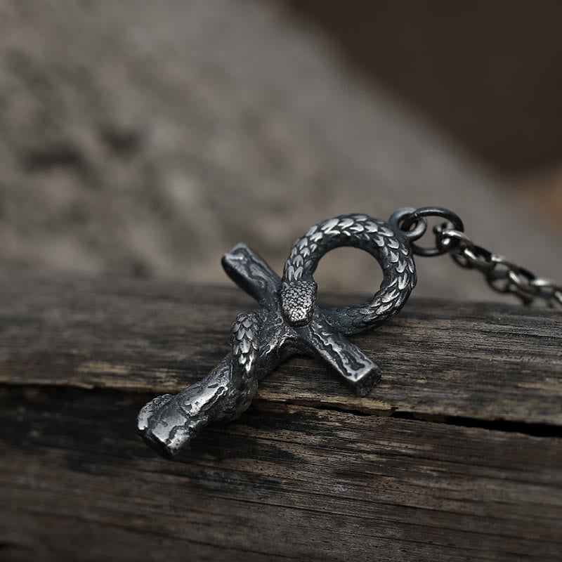 WorldNorse 999 Sterling Silver Medieval Snake Ankh Necklace - image 3