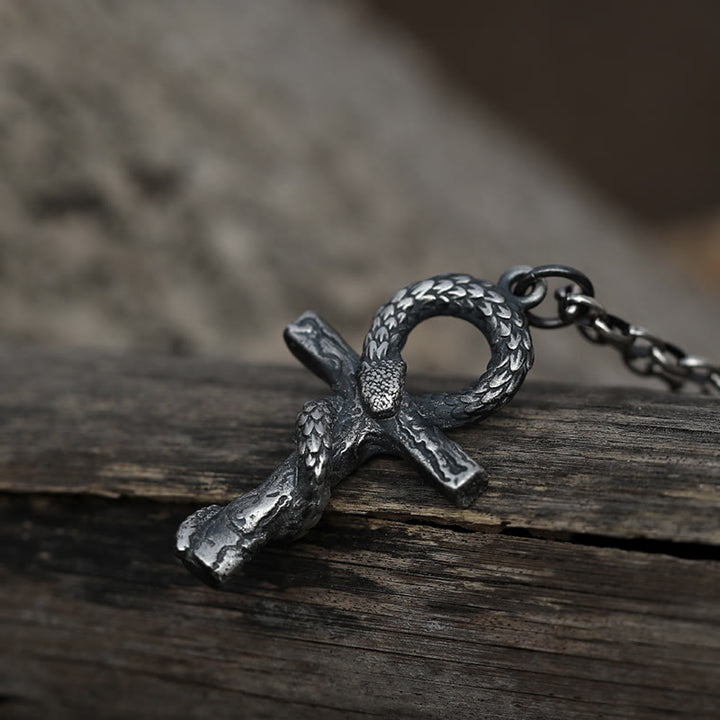 WorldNorse 999 Sterling Silver Medieval Snake Ankh Necklace - image 3