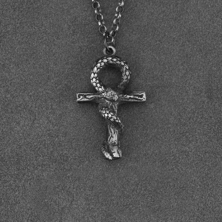 WorldNorse 999 Sterling Silver Medieval Snake Ankh Necklace - With 60cm O-Shaped Chain - image 4