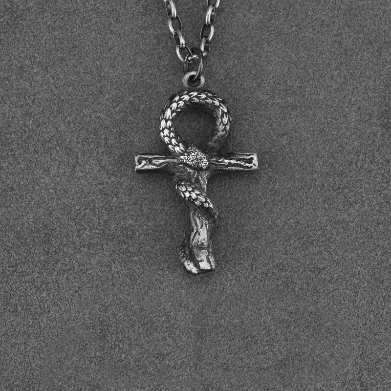 WorldNorse 999 Sterling Silver Medieval Snake Ankh Necklace - With 60cm Egg-shaped Chain - image 5