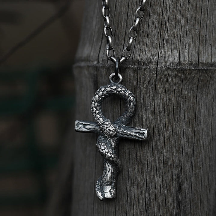 WorldNorse 999 Sterling Silver Medieval Snake Ankh Necklace - image 2