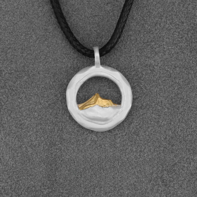 WorldNorse Handcrafted 999 Silver Gold Accented Mountain Necklace - White Pendant-With Black Wax Cord - NO THANKS - image 4