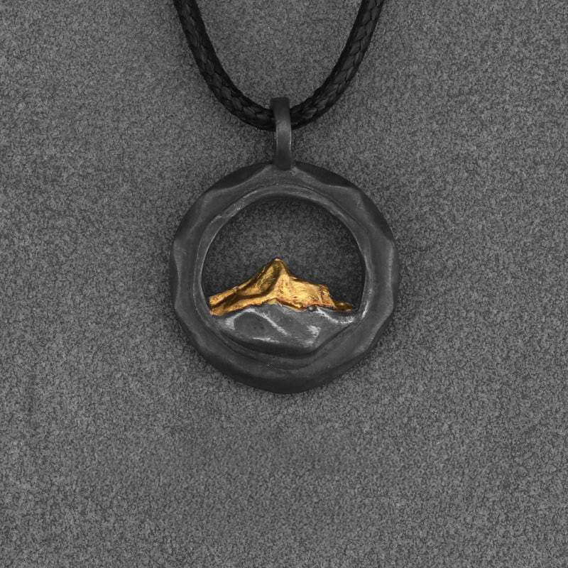 WorldNorse Handcrafted 999 Silver Gold Accented Mountain Necklace - Black Pendant-With Black Wax Cord - NO THANKS - image 6