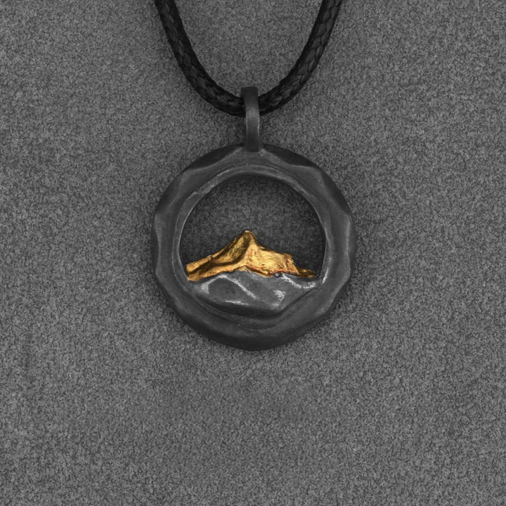 WorldNorse Handcrafted 999 Silver Gold Accented Mountain Necklace - Black Pendant-With Black Wax Cord - NO THANKS - image 6