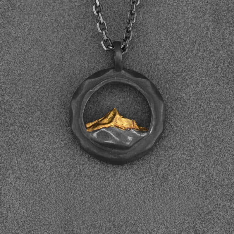 WorldNorse 999 Sterling Silver Gold Accented Mountain Necklace - Black Pendant-With 60cm Vintage Diamond Chain - image 7