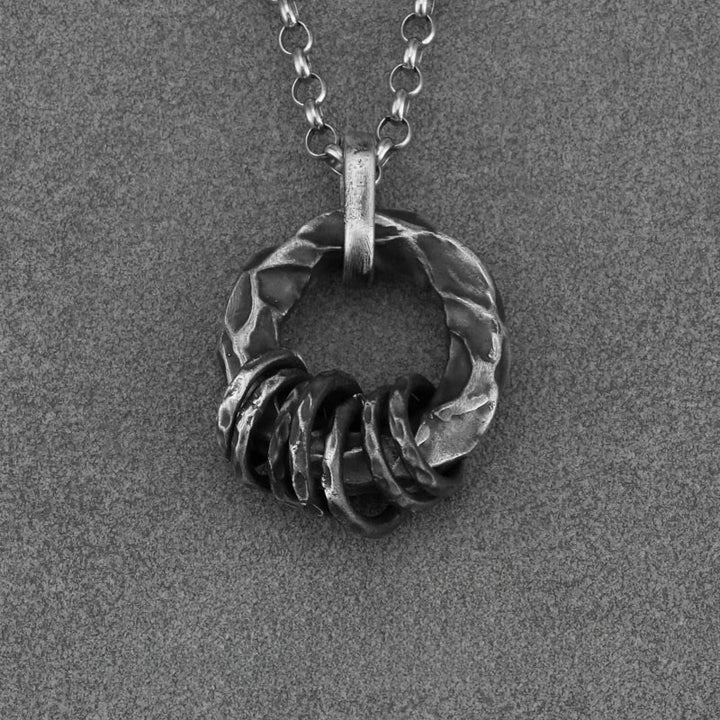 WorldNorse 999 Sterling Silver Medieval Hammered Ring Necklace - With 60cm O-Shaped Chain - image 4