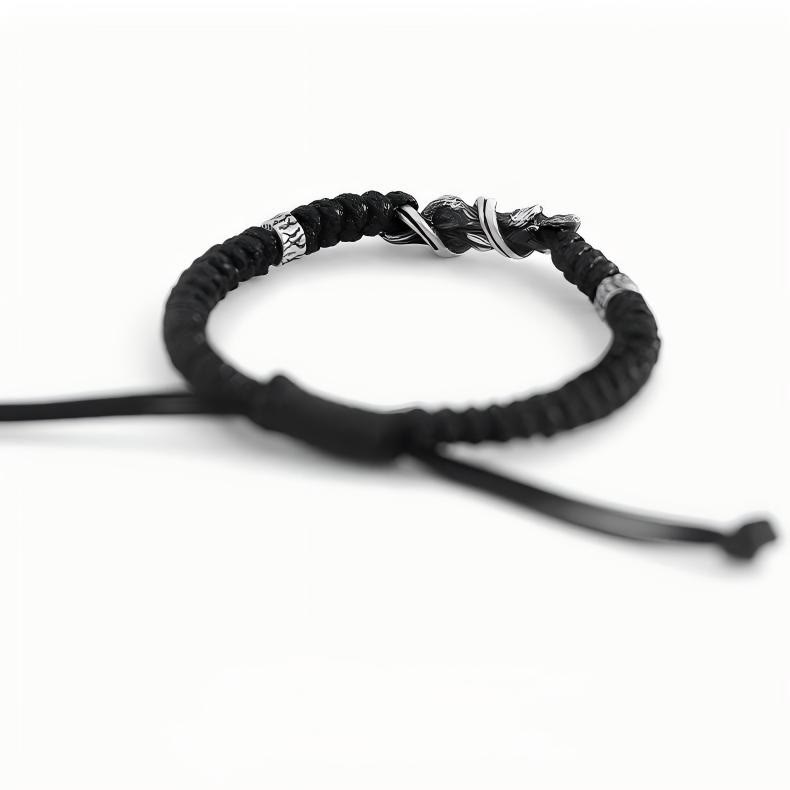 WorldNorse Handcrafted 999 Silver Dragon Braided Bracelet - Black - image 4