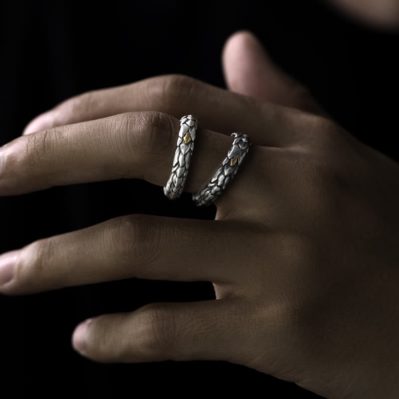 WorldNorse 925 Sterling Silver Medieval Snake Scale Inlaid Ring - image 1