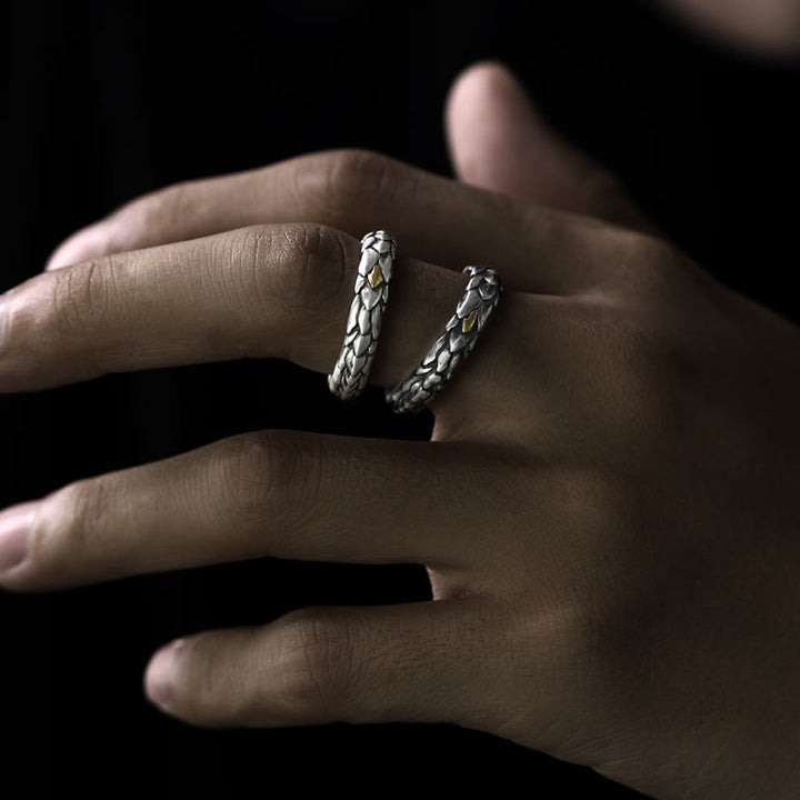 WorldNorse 925 Sterling Silver Medieval Snake Scale Inlaid Ring - image 1