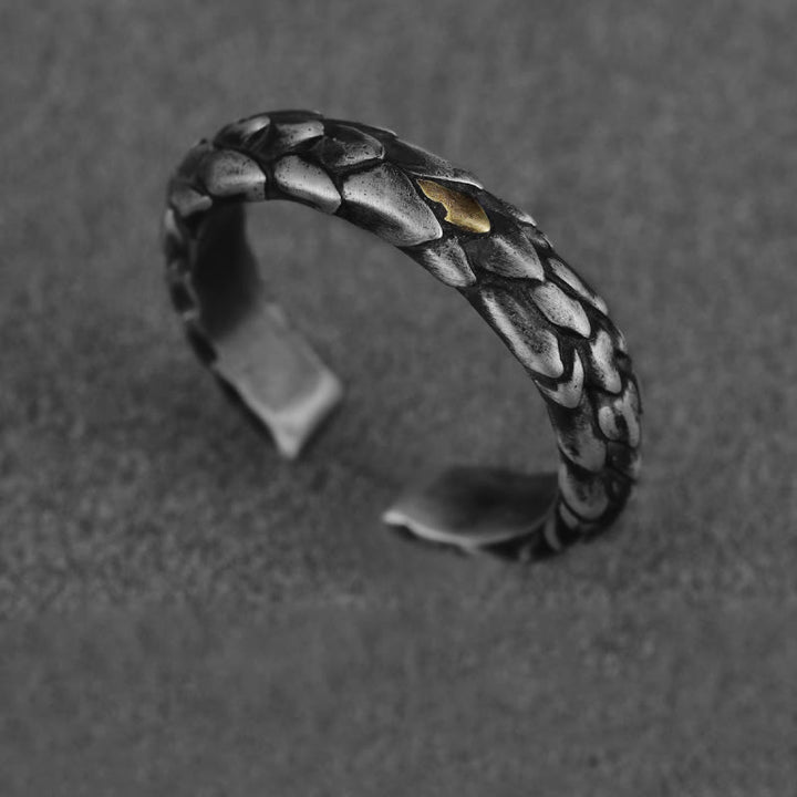 WorldNorse Handcrafted 925 Silver Medieval Snake Scale Inlaid Ring - Retro Black - Large - NO THANKS - image 2