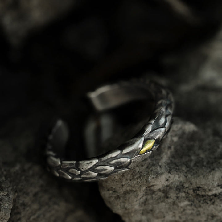 WorldNorse 925 Sterling Silver Medieval Snake Scale Inlaid Ring - image 4