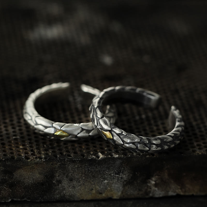 WorldNorse 925 Sterling Silver Medieval Snake Scale Inlaid Ring - image 3