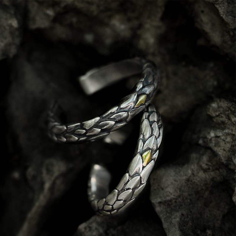 WorldNorse 925 Sterling Silver Medieval Snake Scale Inlaid Ring - image 0
