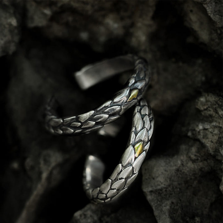 WorldNorse 925 Sterling Silver Medieval Snake Scale Inlaid Ring - image 0