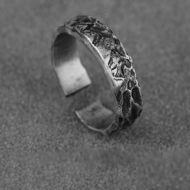 WorldNorse 999 Sterling Silver Handmade Rugged Surface Ring - Retro Black - image 4