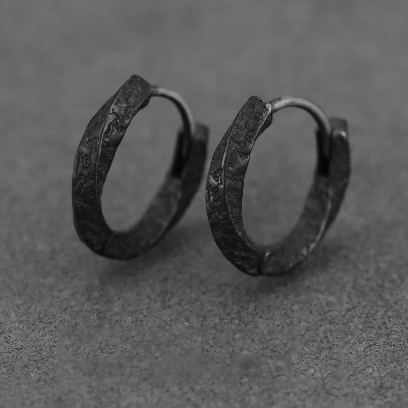 WorldNorse 925 Sterling Silver Viking Textured Black Hoop Earrings - A Pair - image 5
